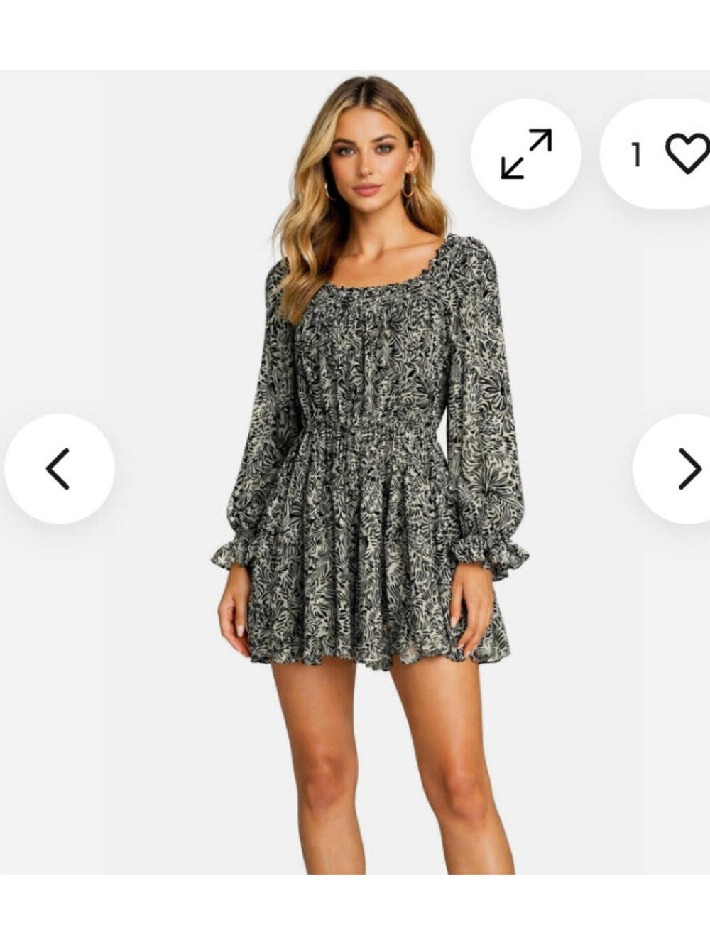 Cinq a Sept sz 2 grey and black abstract design long sleeve sheer mini‎ dress B